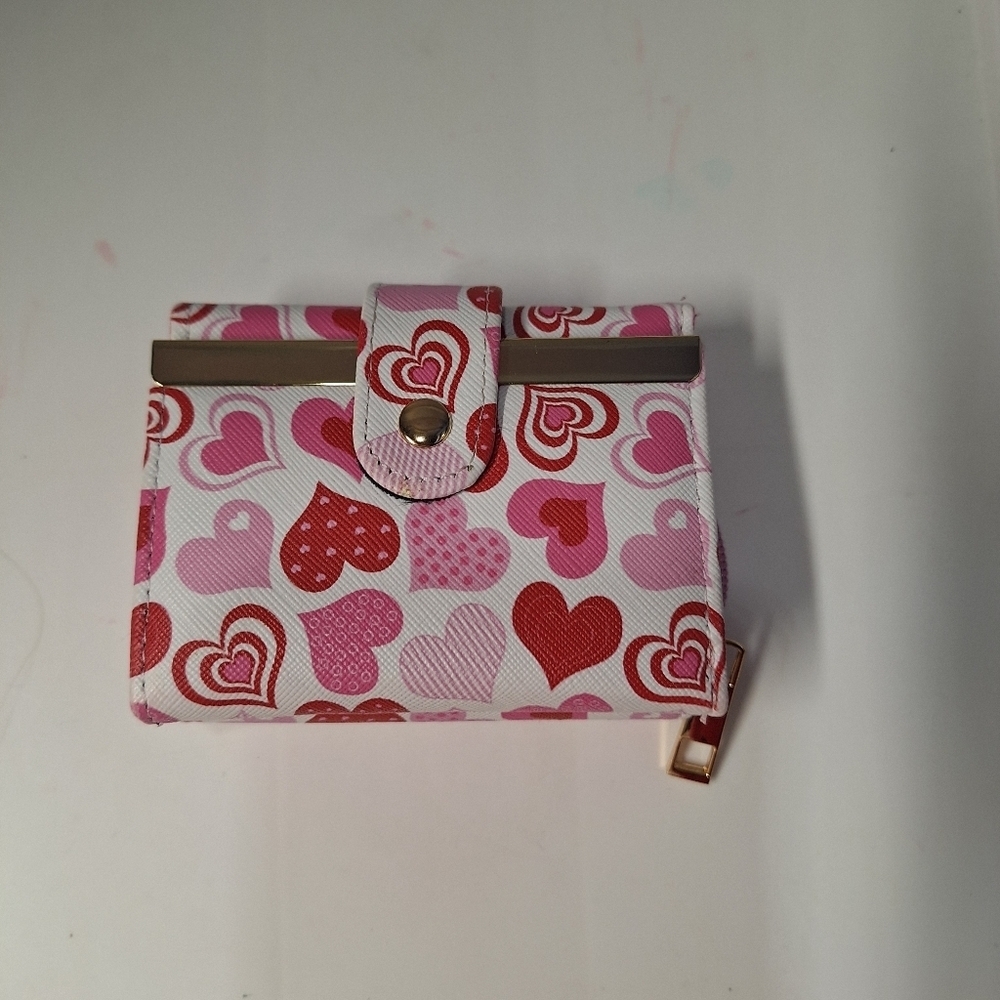 Heart Patterned Pink and Red Wallet